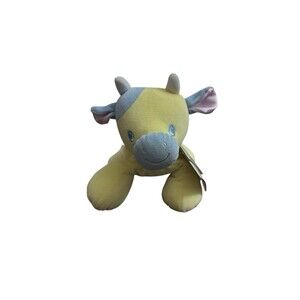 Vtg Eden Pastel Terrycloth COW Plush Lovey Yellow Blue Satin Ears & Bow Rare HTF